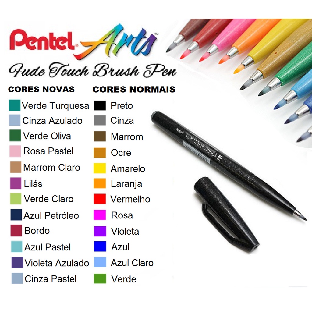 Caneta pentel brush sign pen touch cor a escolha escorrega o pre o