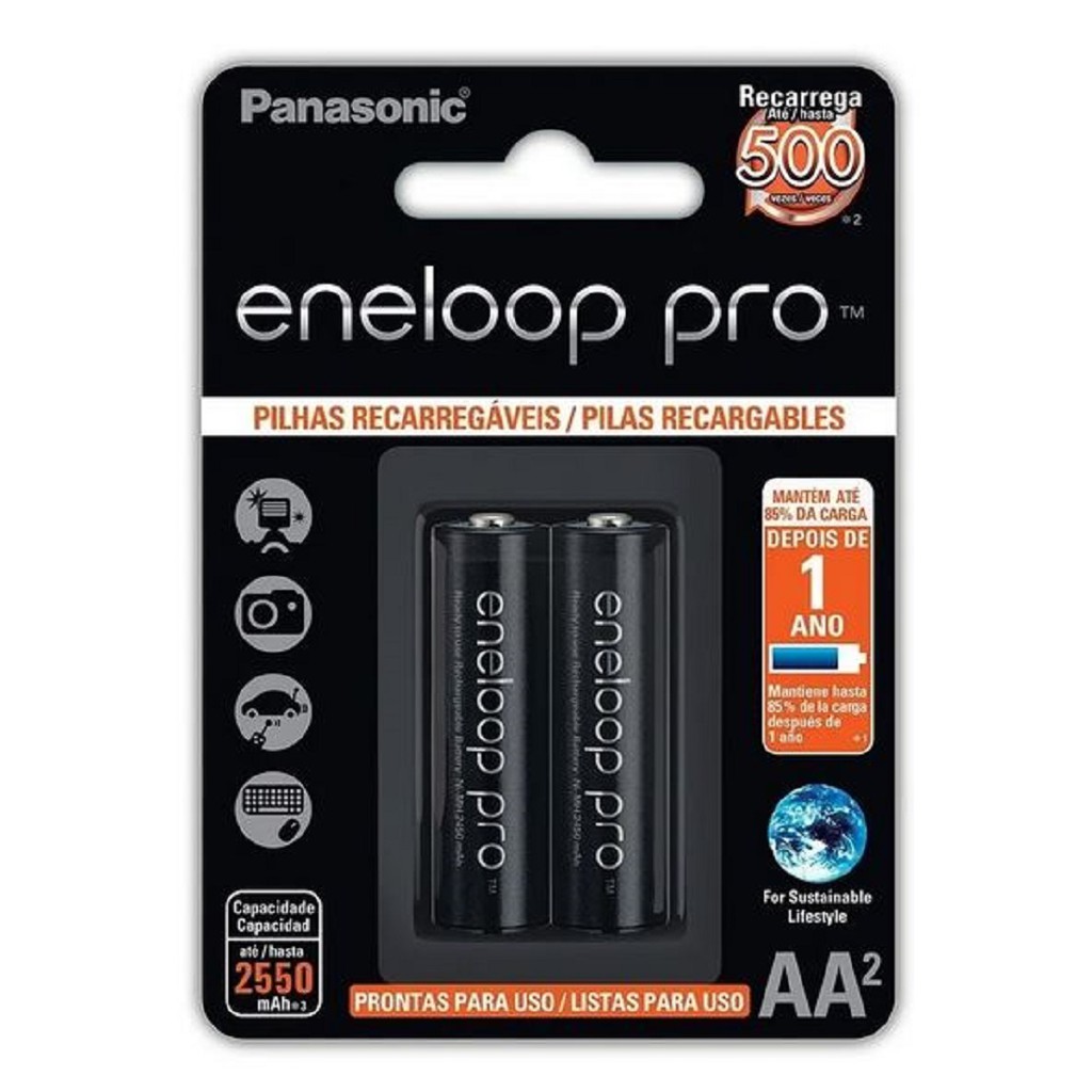 Pilha Recarregável Eneloop Pro Panasonic AA (Cartela com 2 pilhas) 2550 mAh