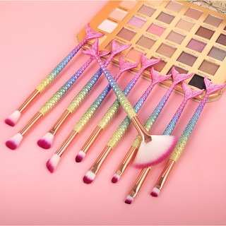 Kit de pincéis de maquiagem 10 pçs sereia conjunto profissional