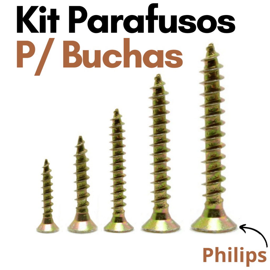 Parafuso para Bucha 5mm 6mm 7mm 8mm 10mm Phillips Kit Parafusos para Buchas 5 - 6 - 7 - 8 - 10