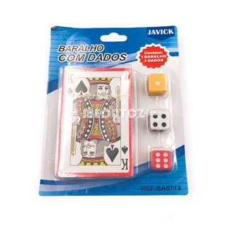 Kit Jogo de Cartas Baralho truco poker Papel + 3 dados - mjs smart imports  - importados e nacionais