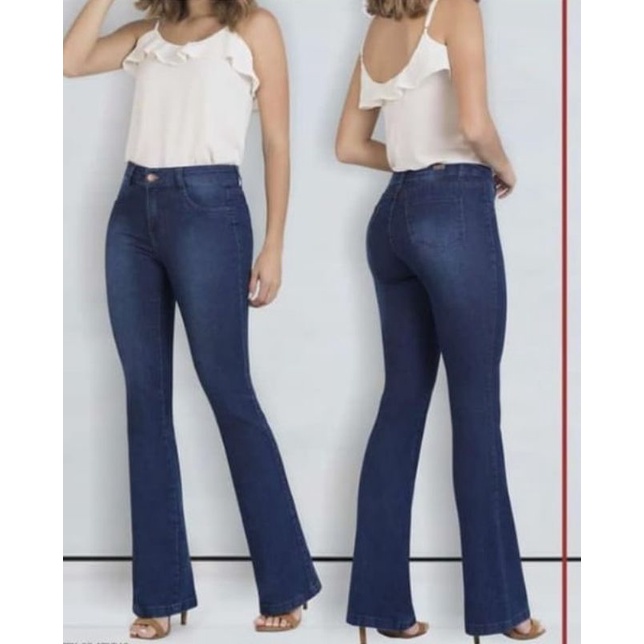 Calça Jeans Feminina Cintura Alta Com Lycra Algodão Poliéster Elastano