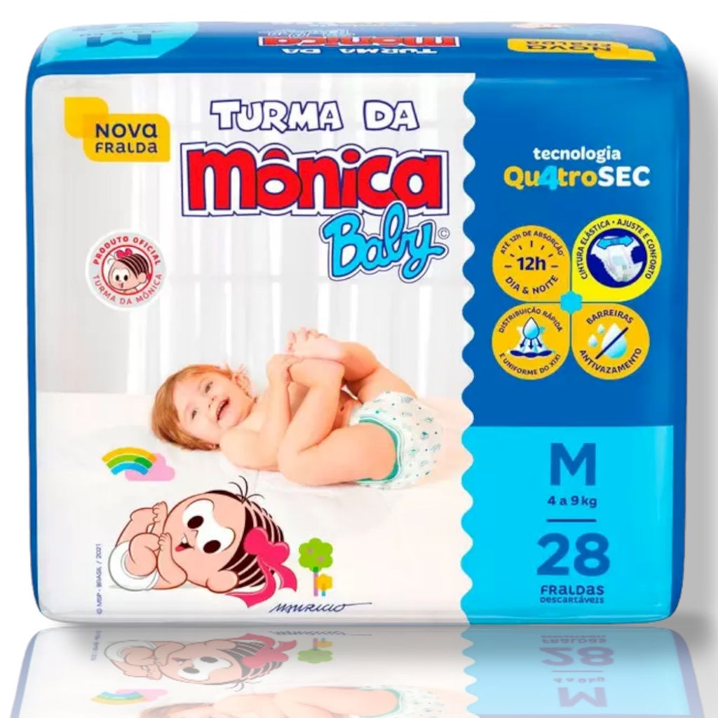 Fralda Turma Da Mônica Baby Qu4troSEC Jumbo M-28 unidades (NOVA LINHA ...