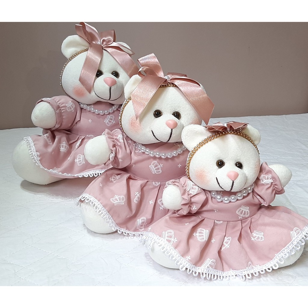 Kit Ursa Ursinha Luxo Rosê Para Nicho Decoração Quarto Bebê Menina Feminino