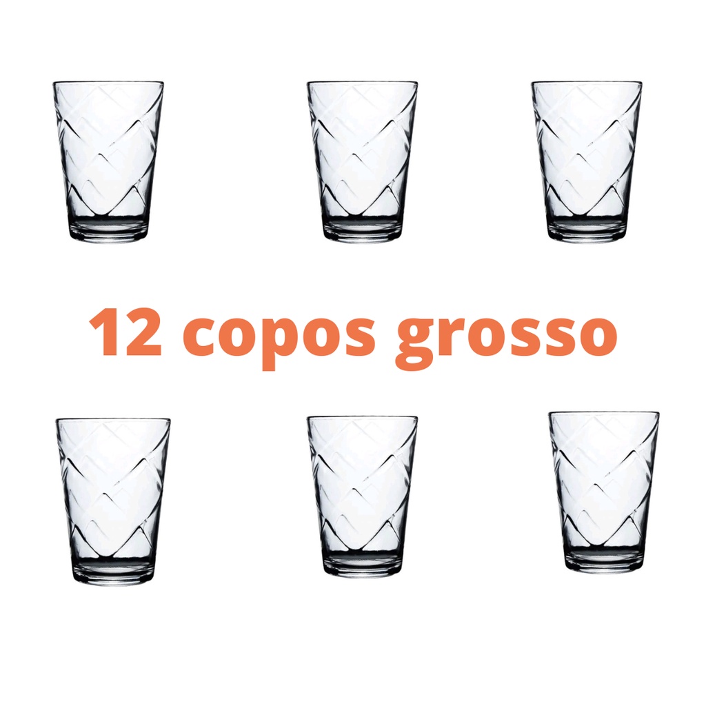 Jogo 12 Copos De Vidro Grosso Resistente 520ml Grande Água