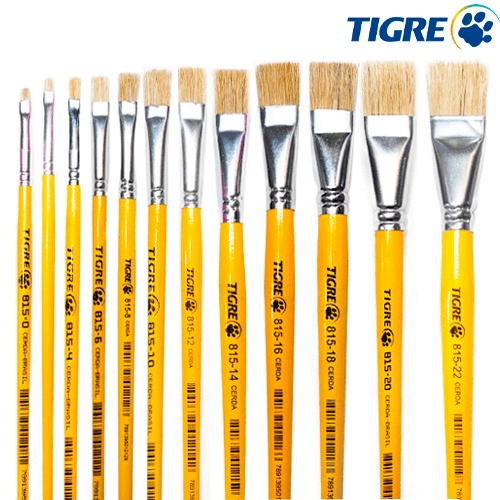 Pincel Chato Tigre Cerda Natural - Vários Tamanhos numero 6, 10, 12, 14, 16 e 24