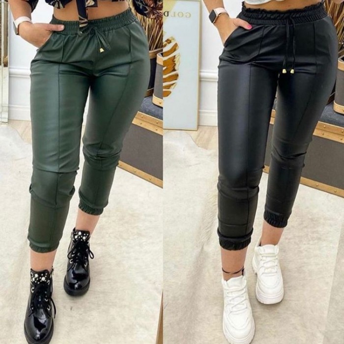 Calça jogger feminina couro hot sale fake