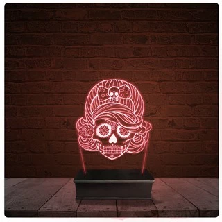 Abajur Luminária Acrílico Led - Caveira Mexicana Feminina