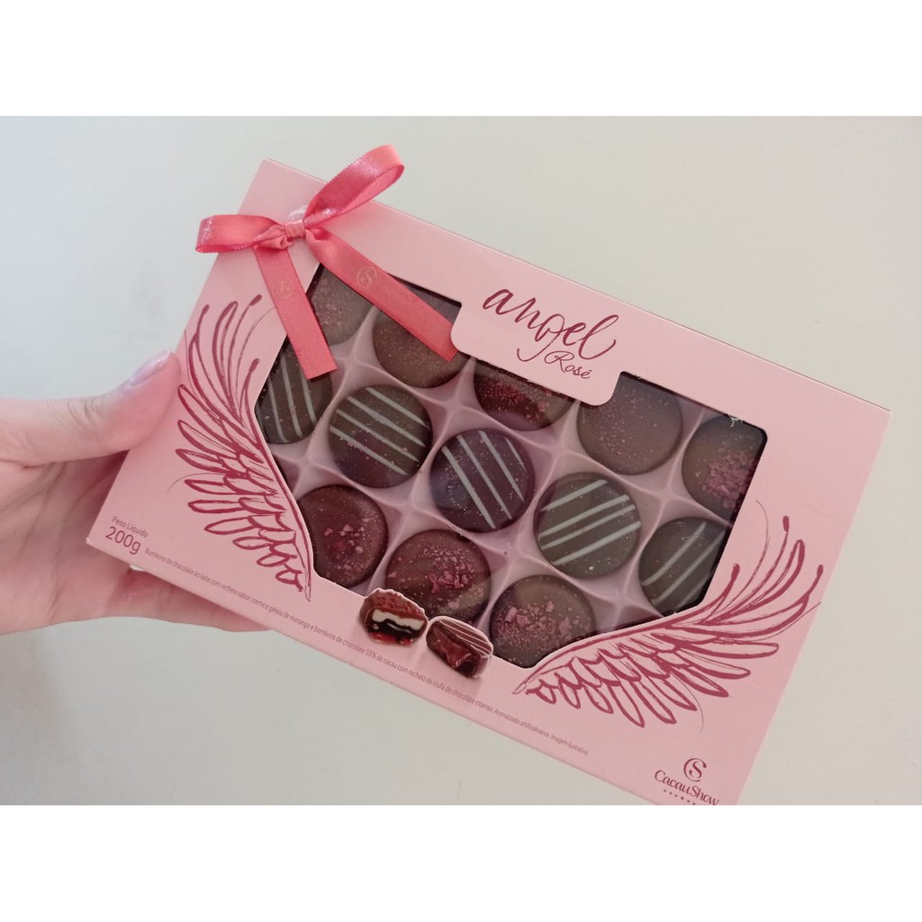Caixa de chocolate Angel Rosê 200g Cacau Show Shopee Brasil