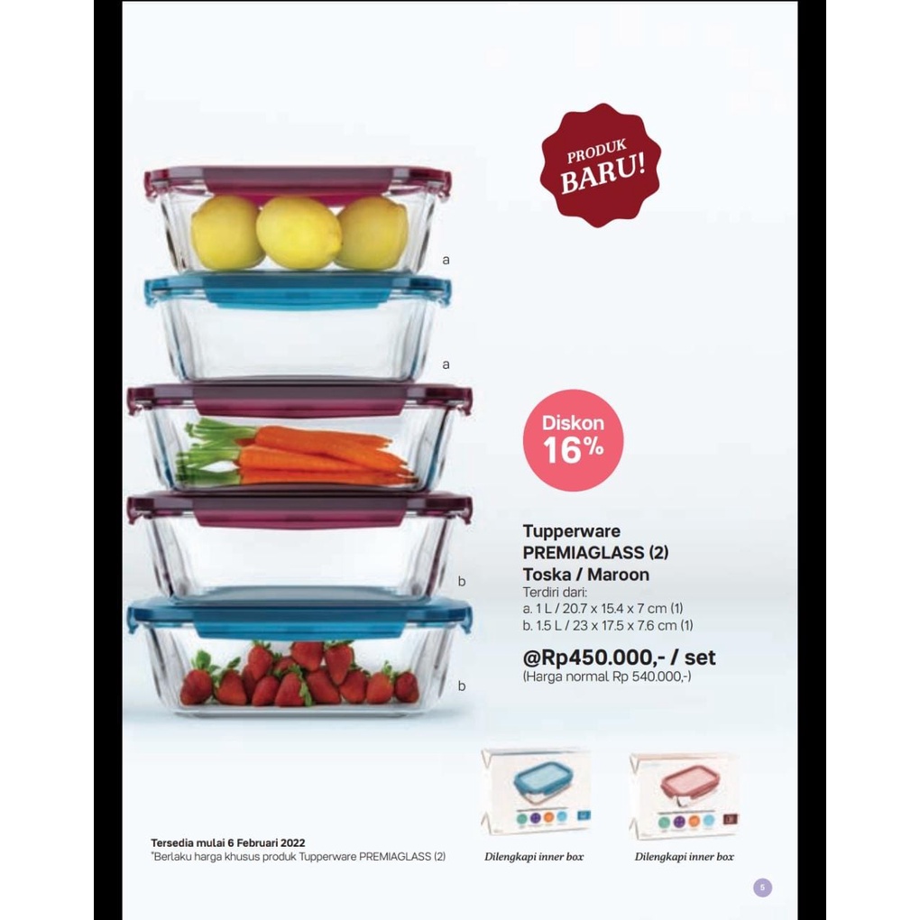 Tupperware PremiaGlass Premia Glass Container 1.5L and 1L Set of 2