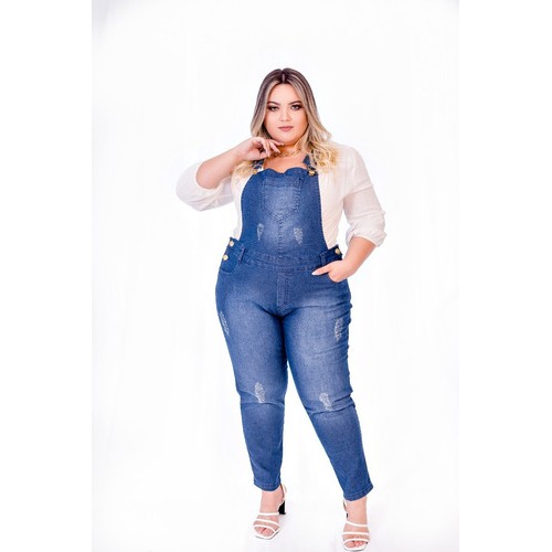 Jardineira jeans hot sale calça plus size