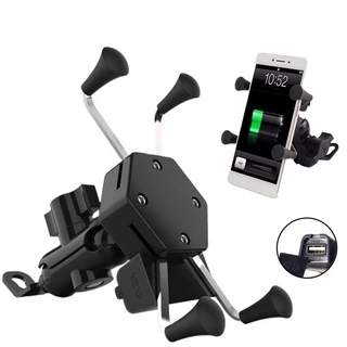 Suporte de Celular Moto Alumínio Garra Com Carregador USB