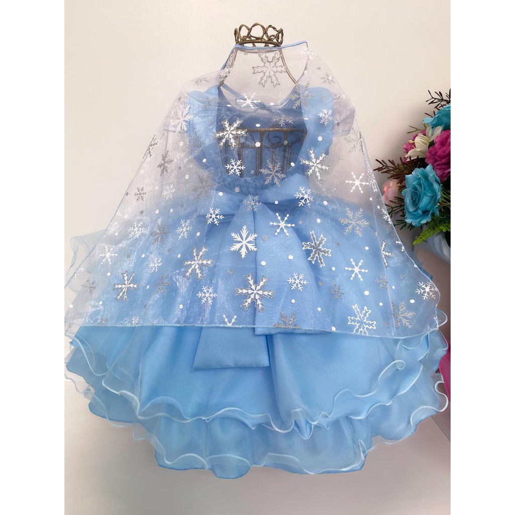 Vestido Frozen Cinderela Infantil Bebê com Capa 4 ao 12