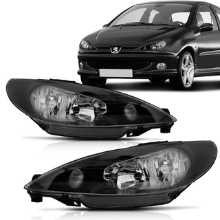Farol Peugeot 206 2001 2002 2003 2004 2005 2006 2007 2008 2009 2010 Foco Duplo Máscara Negra