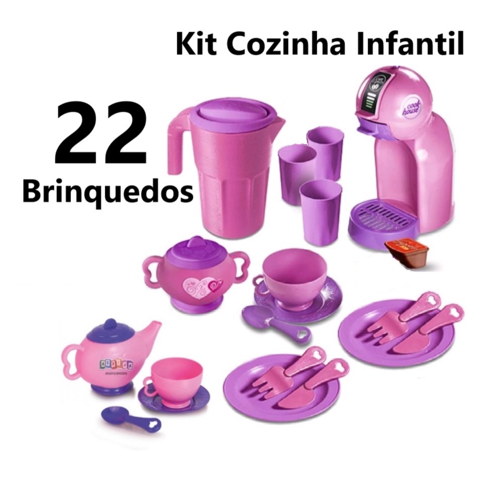 Kit Cozinha Infantil Jogo De Chá Rosa Menina 22 Acessórios