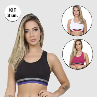 Kit 3 Unidades Top Fitness Feminino Nadador Academia