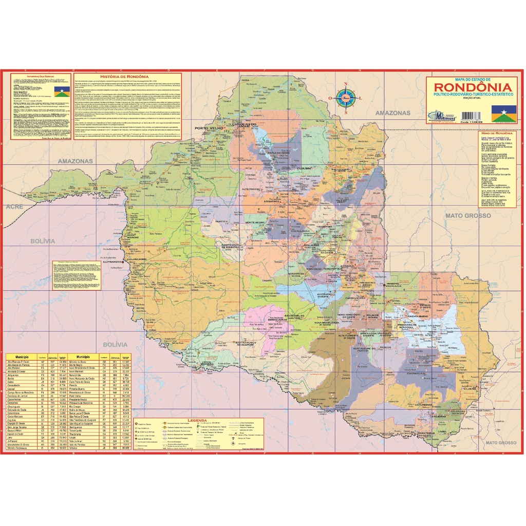 Mapa Rondônia Político Escolar Poster Geográfico | Shopee Brasil