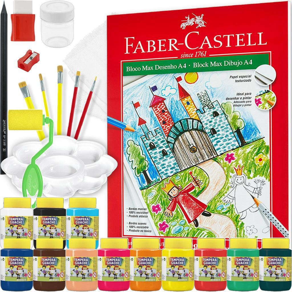Kit Pintura Para Criança 12 Tintas Guache + Pinceis E Muito+ Qualidade ...