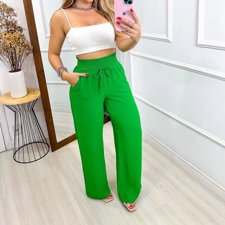 Calça Verde CalÃ§a Pantalona De Tecido Calça Pantalona De Tecido