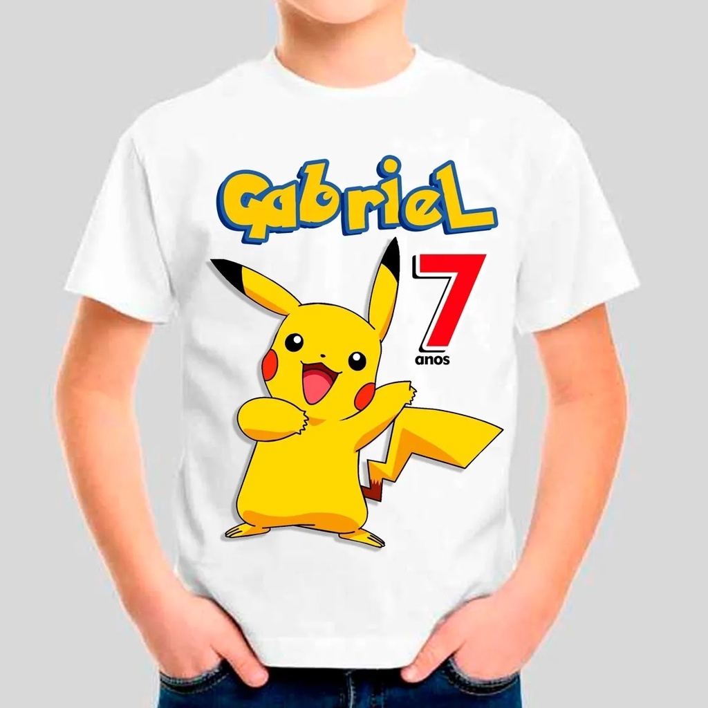 Camiseta infantil pikachu personalizada NOME e Idade