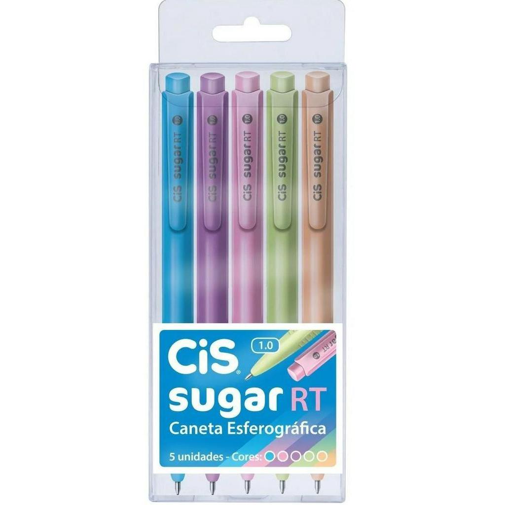 Caneta Sugar Rt Retrátil Tons Pastel 1.0mm C/5 Cores Cis