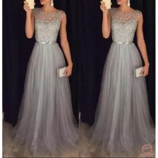 Vestido de gala para festas, modelo longo com lantejoulas