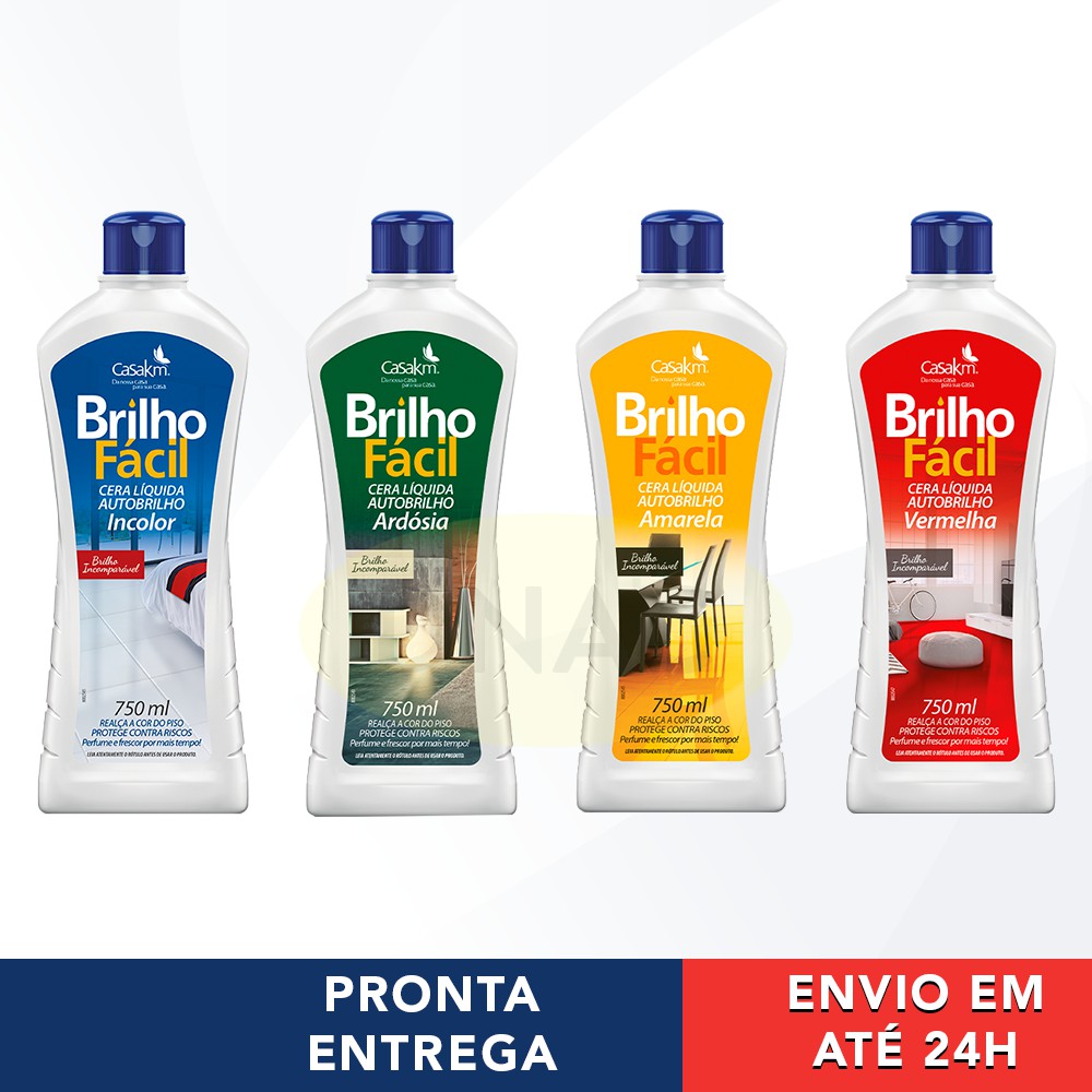 Cera Líquida Para Limpeza De Piso BRILHO FÁCIL 750ml - Incolor, Ardósia, Vermelha e Amarela