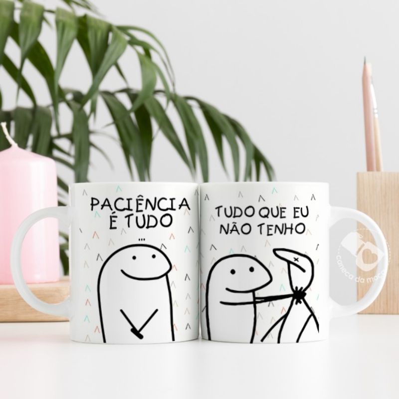 Caneca Paciência Flork Meme 325 Ml De Porcelana Com Caixinha