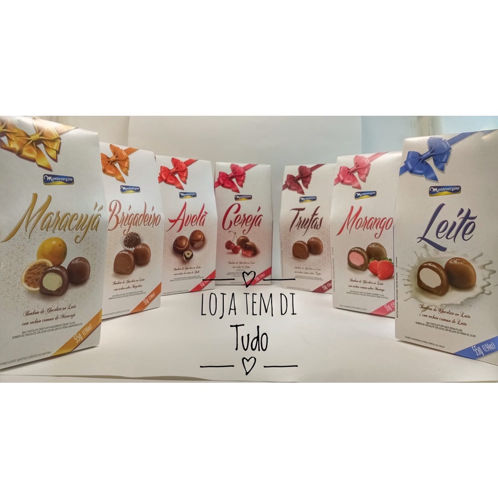 Kit com 10 bombons de Chocolate ao Leite com Recheio Montevégine 55g (sabores) se quiser escolher sabor mandar msg