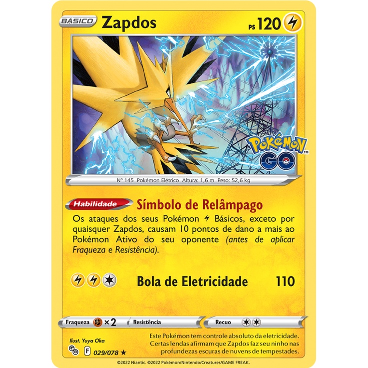 Carta Pokémon Lendário Zapdos Brilho Reverso Original Pt