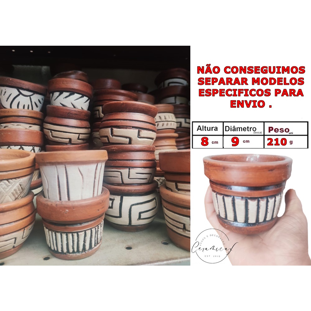 Vaso de Barro Ceramica Arte Marajoara Pintado para Decoração Plantas Cactos e Suculentas - ENVIO ALEATÓRIO !