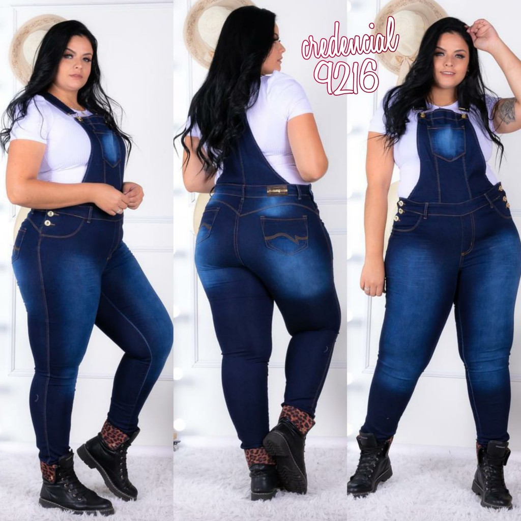 Macacao plus size hot sale jeans