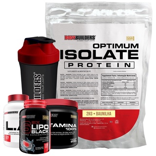 Kit Optimum Isolate Protein 2kg, Six 6 Lipo 120 Cáps, L.A. 120 Cáps+ Glutamina 500g, Coqueteleira - Bodybuilders