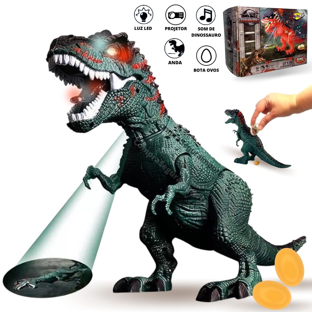 Dinossauro T Rex Bota Ovo Anda C/ Som E Projetor De Luz 30cm