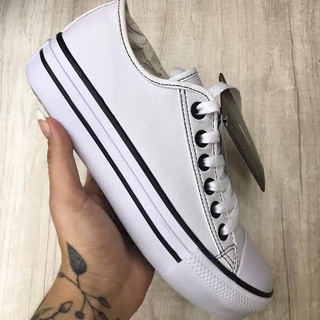 All star plataforma feminino branco couro linha preta - Kepucce Shoes