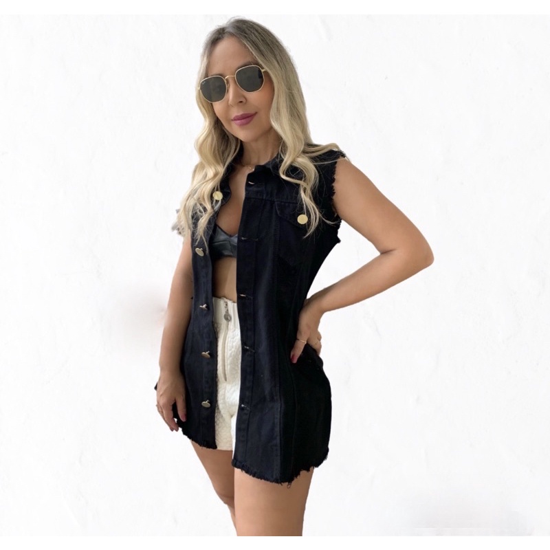 Colete feminino best sale jeans preto