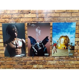 Quadro decorativo Travis Scott álbuns 3 unidades, placas decorativas para quarto