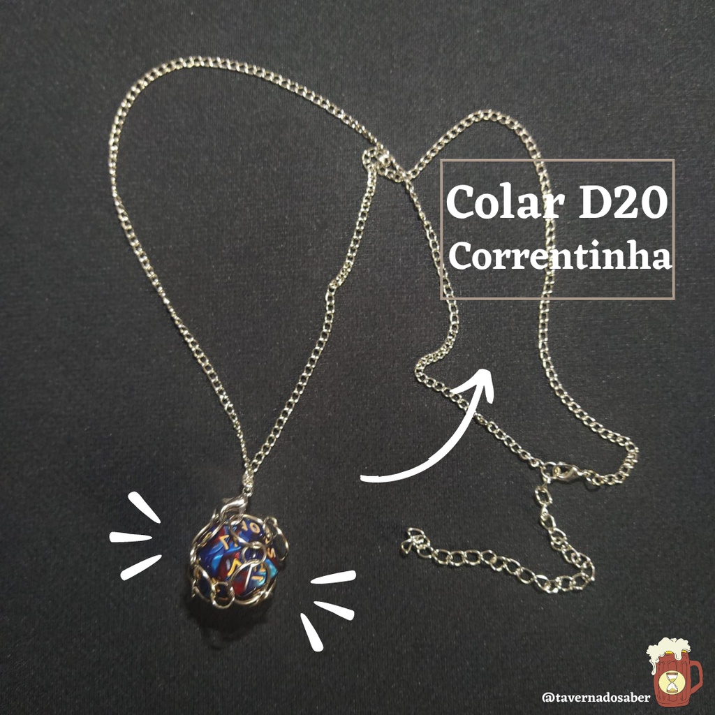 Colar D20 com dado Removível / Correntinha com Dado d20 / RPG / Dungeons and Dragons