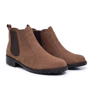Bota Feminina Botina Couro Sintetico Café Cano Curto