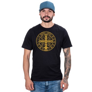 Camiseta Masculina Country Preta Medalha São Bento manga curta Religião