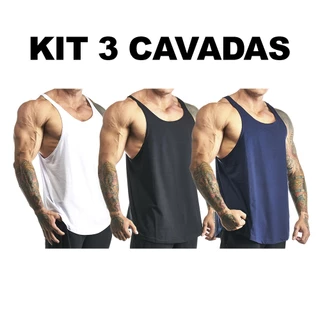 Kit 3 Regatas Masculina Cavada Algodão Lisa sem Estampa Básica