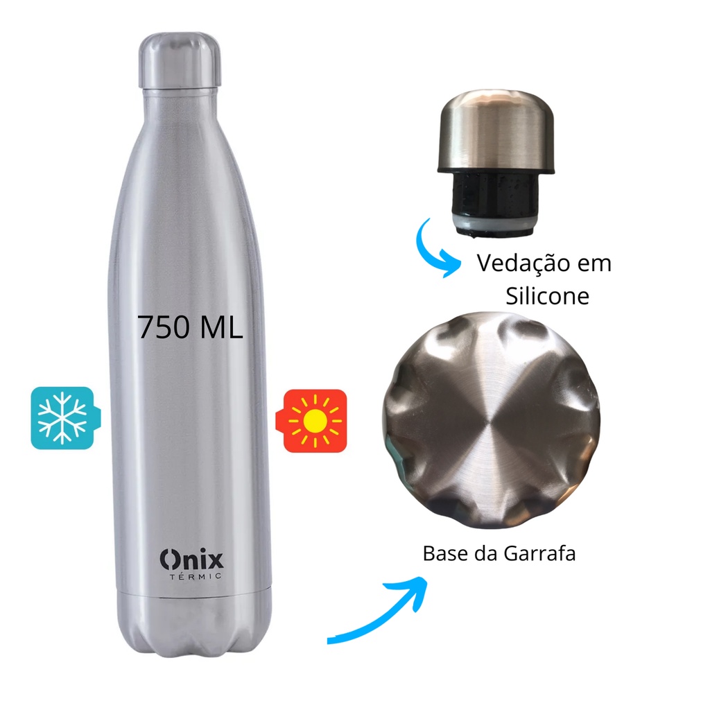 Garrafa Térmica Onix Inox 750 ML Portátil Viagem Água Academia
