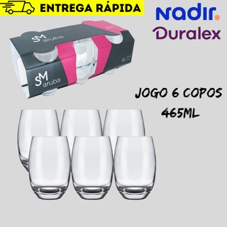 Jogo 6 Copos Chiques 465ml Aruba Drinks Vidro Agua e Suco