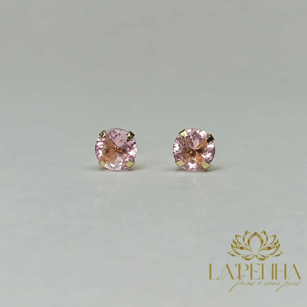 Brinco de Pedra Zircônia Rosa 5mm em Ouro 18k (COLEÇÃO COLORIDOS ...