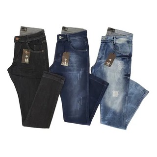 Kit 3 Calças Jeans Sarja Masculina Skinny C/ Lycra Lote