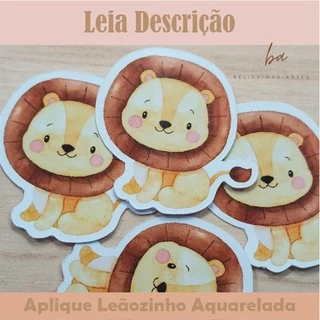 40 Apliques personalizados Leãozinho Aquarelado - safari Toppers Recortado Tubete Enfeites Tags
