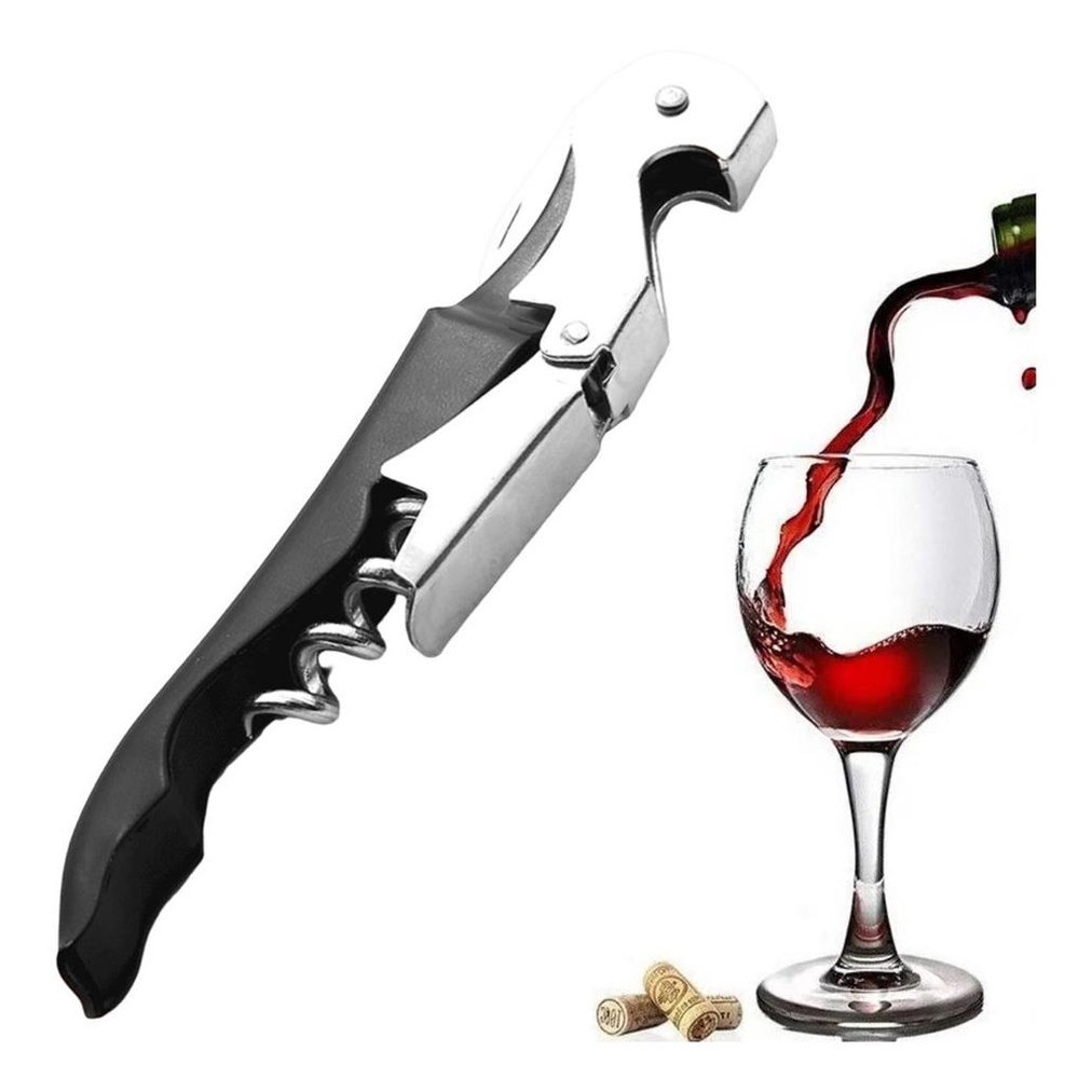 Saca Rolhas Abridor Garrafa Vinho Reforcado Inox 2 Estagios | Shopee Brasil