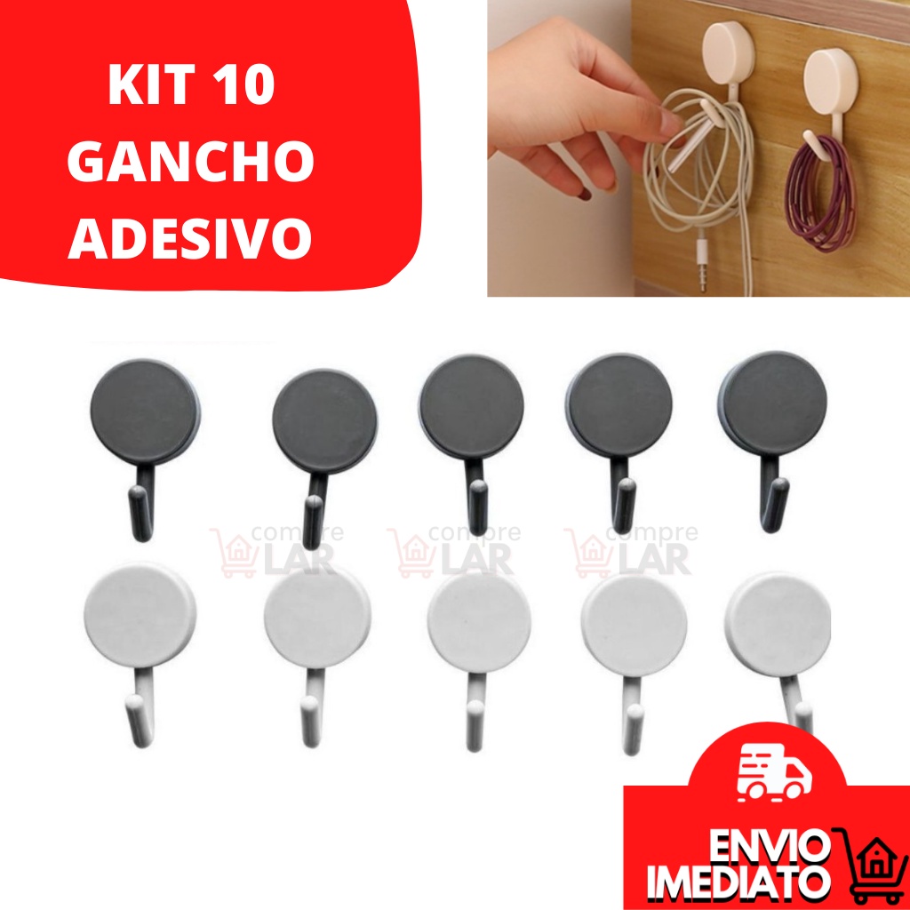 Kit 10 Ganchos Parede Adesivo Organizador Multiuso Com Dupla Face Para Pendurar Objetos