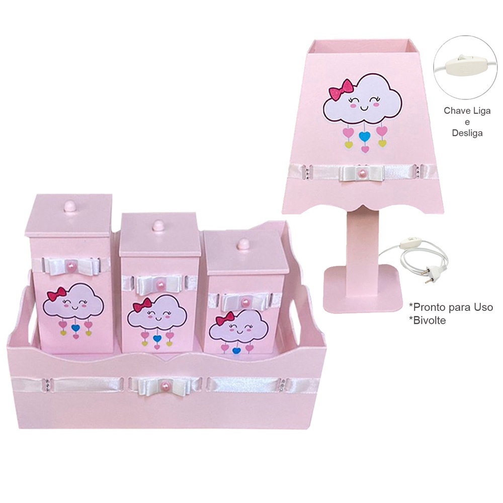 Kit Higiene Cesta Trio de Potes e Luminária Bebê Menina Shopee Brasil