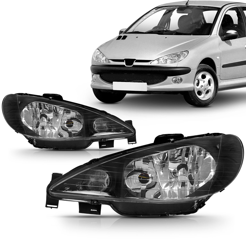 Farol Peugeot 206 2004 2005 2006 2007 2008 2009 2010 Liso Foco Duplo ...